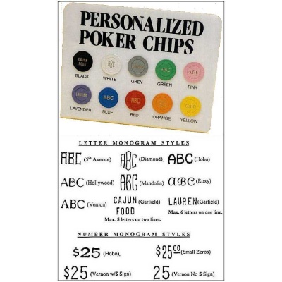 Monogrammed Casino 11.5 Gram Diamond Clay Poker Chips (50) - Minimum of 2 required