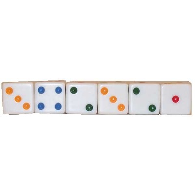 Set of Five Colored-Dot White Dice - Standard Size