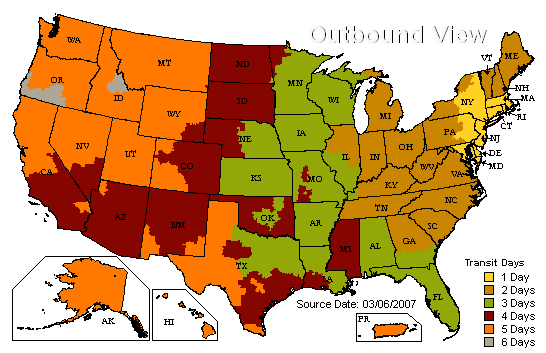 UPS Ground Shipping Map from 11758