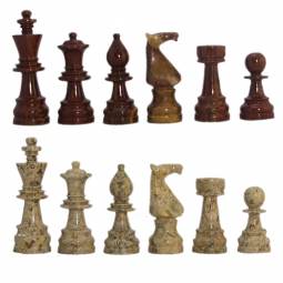 Large Coral & Red Deluxe Style Marble Chess Pieces