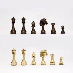 Large Contemporary Staunton Solid Brass & Wood Chess Set with Faux