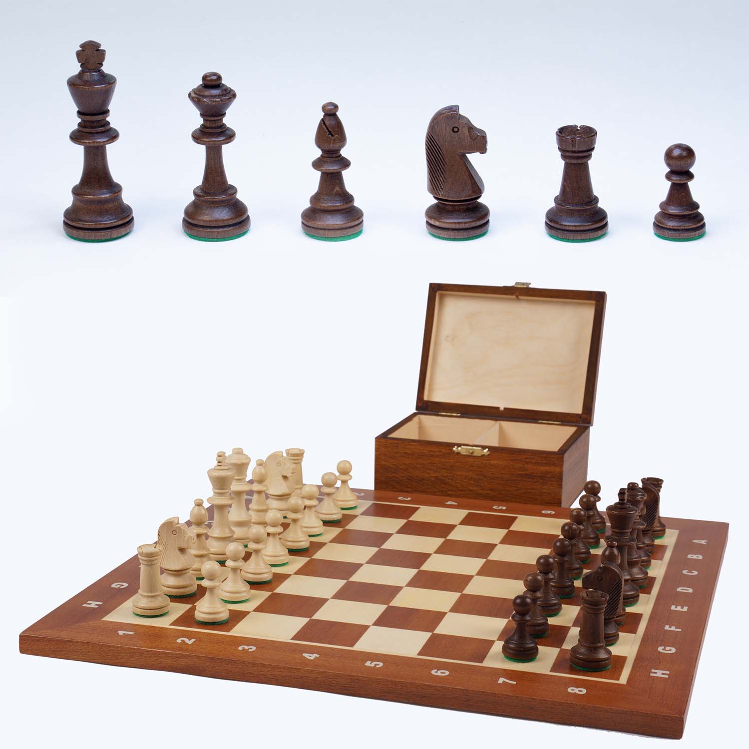 19 Stained Beech Staunton Analysis Chess Set with Storage Box