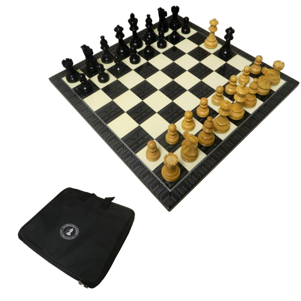 17" Ebonized American Geometric Chess Set with Case