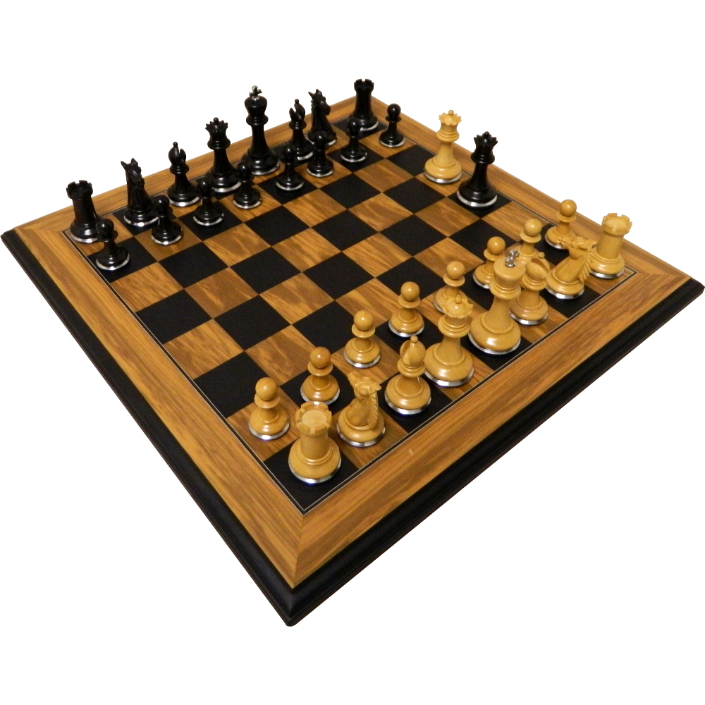 18 MoW Ebony Conqueror Staunton Luxury Chess Set with Steel