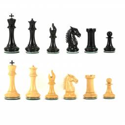 4 1/2" MoW Ebony Conqueror Staunton Chess Pieces with Steel Bases