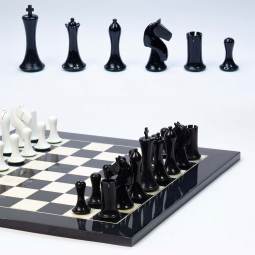 18" MoW Black and White Lacquered Equinox Staunton Exclusive Chess Set