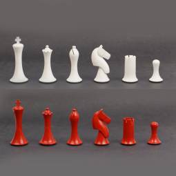 3 3/4" MoW Red and White Lacquered Equinox Staunton Chess Pieces