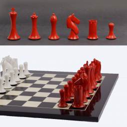18" MoW Red and White Lacquered Equinox Staunton Exclusive Chess Set