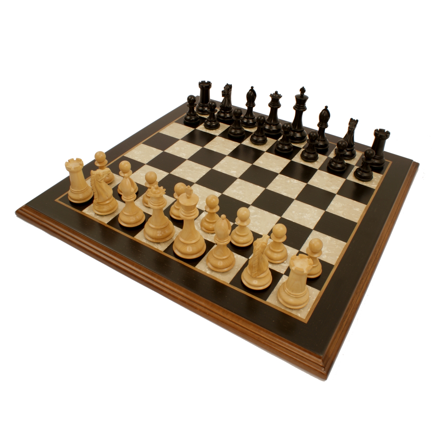 Classic Wooden Tournament chess set on black background