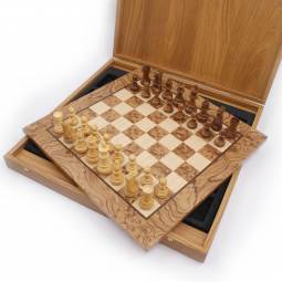 16" Luxury Executive Walnut Burl Chess Set with Case