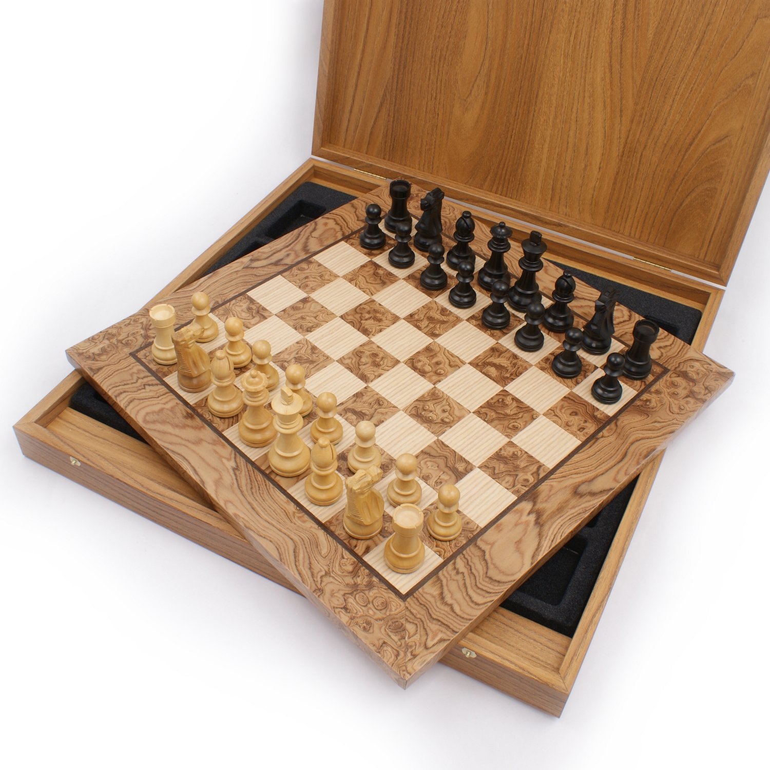 20" Luxury Tabletop Walnut Burl Chess Set with Case