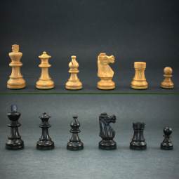 Combo of The Bridle Study Analysis Chess Pieces in Ebonized and Boxwood  with Wooden Deluxe Black