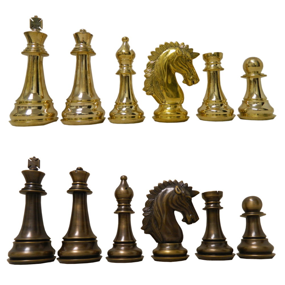 Brass Chess Set combo of 3.9" Modern Chess Pieces + 15"