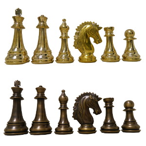 brass chess set with folding board