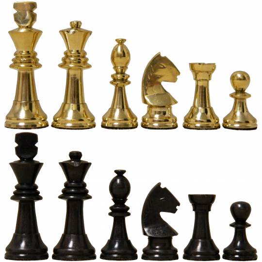 NEW Chess Set Board Game Brass King Metal Pieces Deluxe Wood Board Storage Box