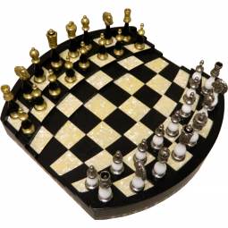 17 1/2" Italian Solid Wood and Brass Artistic Oriental Staunton Chess Set