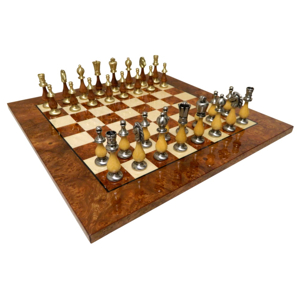 20 Heirloom Italian Solid Brass And Wood Staunton Chess Set Tap To Expand