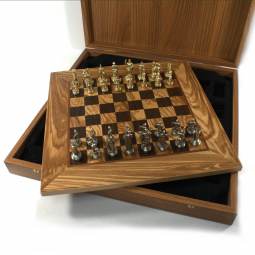 13" Luxury Desktop Greek and Roman Metal Chess Set with Case