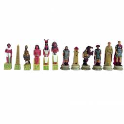 Large Romans v.s Egyptians Hand Painted Polystone Chess Pieces