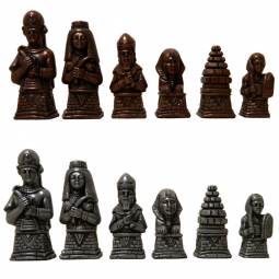 3 3/4" Egyptian Metal Finish Crushed Stone Chess Pieces