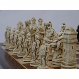 4 1/4" Brown Roman Crushed Stone Chess Pieces