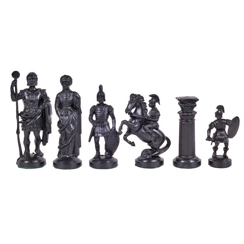 3 3/4" Black & Gold Roman Legion Plastic Chess Pieces 