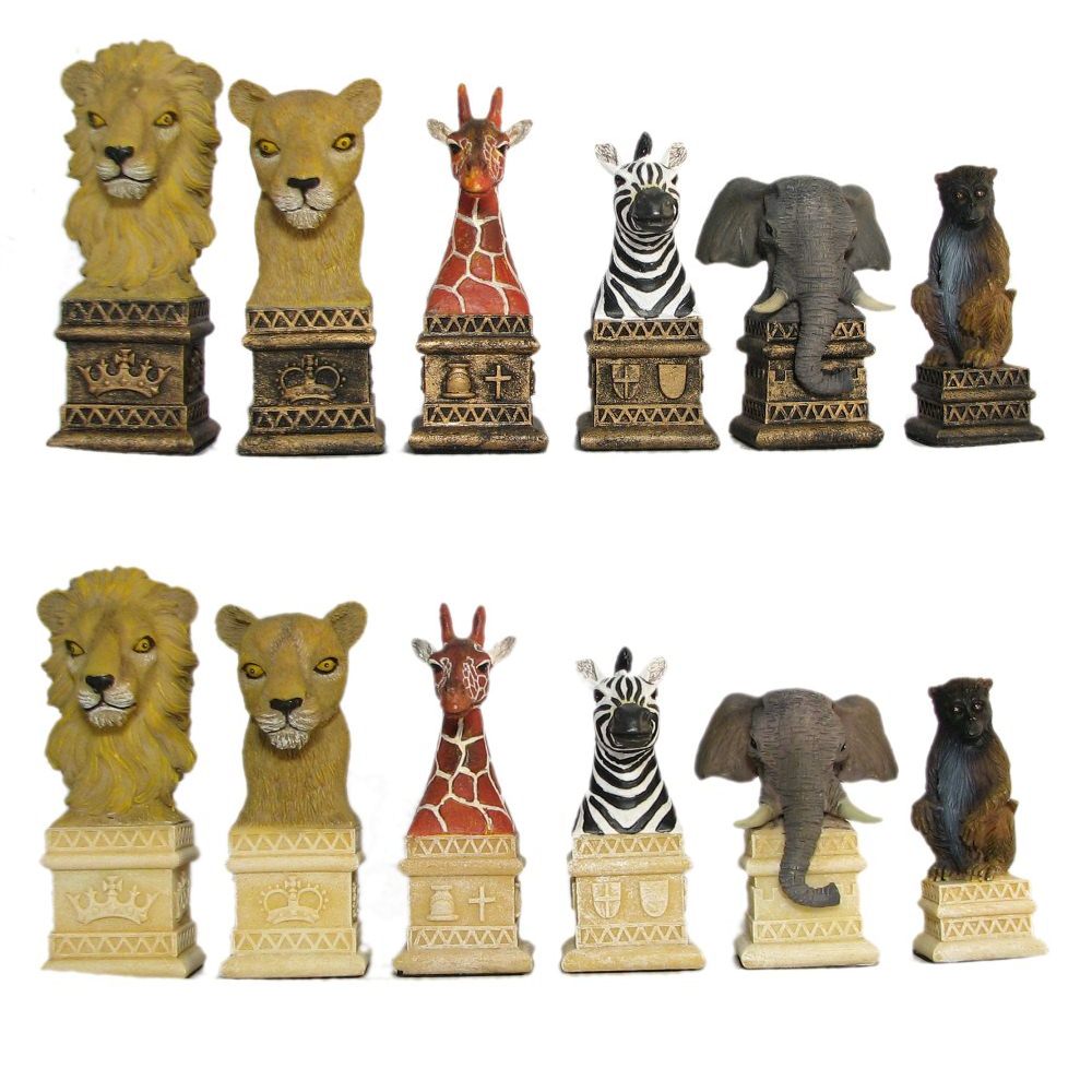 African Animals Hand Painted Polystone Chess Pieces