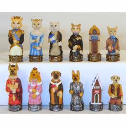3 1/4" Renaissance Cats and Dogs Hand Painted Polystone Chess Pieces