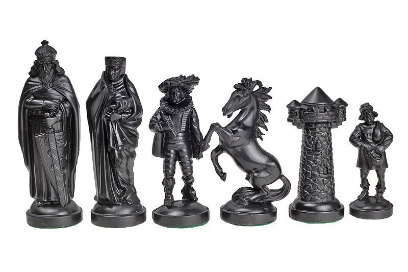 4 inch Black & Gold Medieval Themed Plastic Chess Pieces 