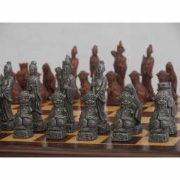 5 1/2" Mandarin Style Metal Finish Crushed Stone Chess Pieces