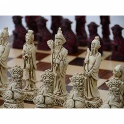5 1/2" Mandarin Style Red Crushed Stone Chess Pieces
