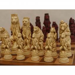 7 1/2" Red Reynard the Fox Theme Crushed Stone Chess Pieces