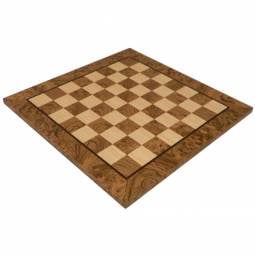 16" Small Walnut & Burl-Oak Inlaid Chess Board with 1 1/2" Squares