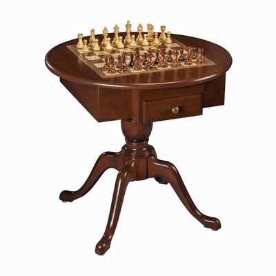 Solid Cherry Wood Pedestal Chess Checker Backgammon Table