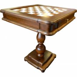 23" Italian Elm Root Pedestal Chess Table with Drawer, 2" Squares