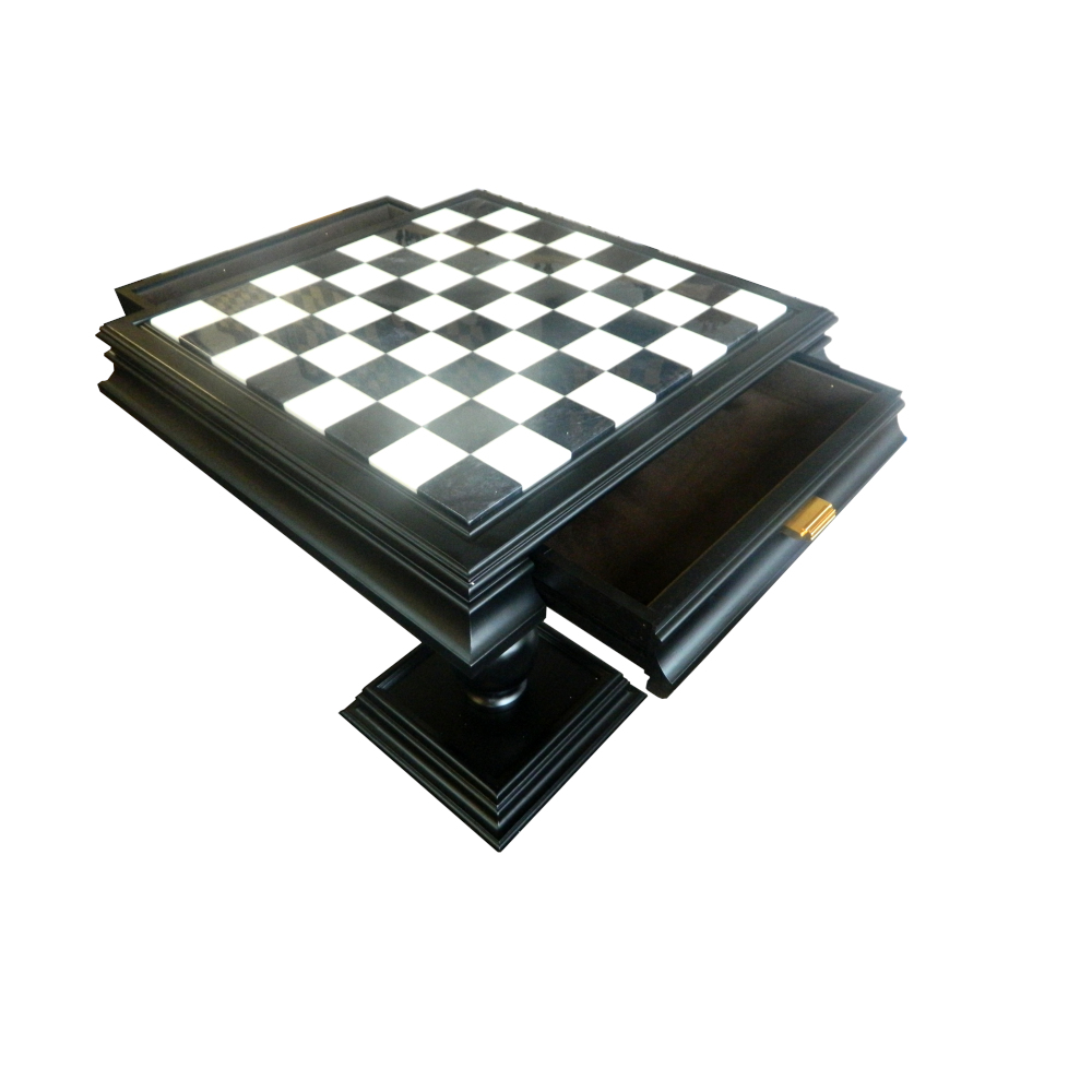 22 Black Alabaster Top Italian Luxury Pedestal Chess Table With