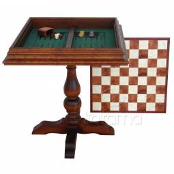 Italian Briar Elm Wood Chess Table with Velvet Backgammon