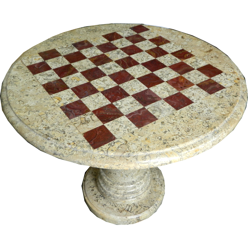 Rounded Red C Marble Chess Table