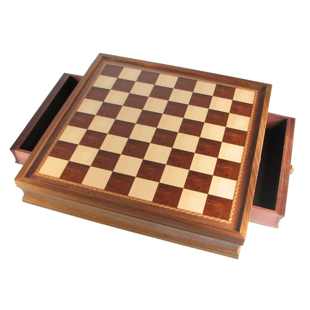 19 English Chess Set with Pull-out Storage Drawers - Brown