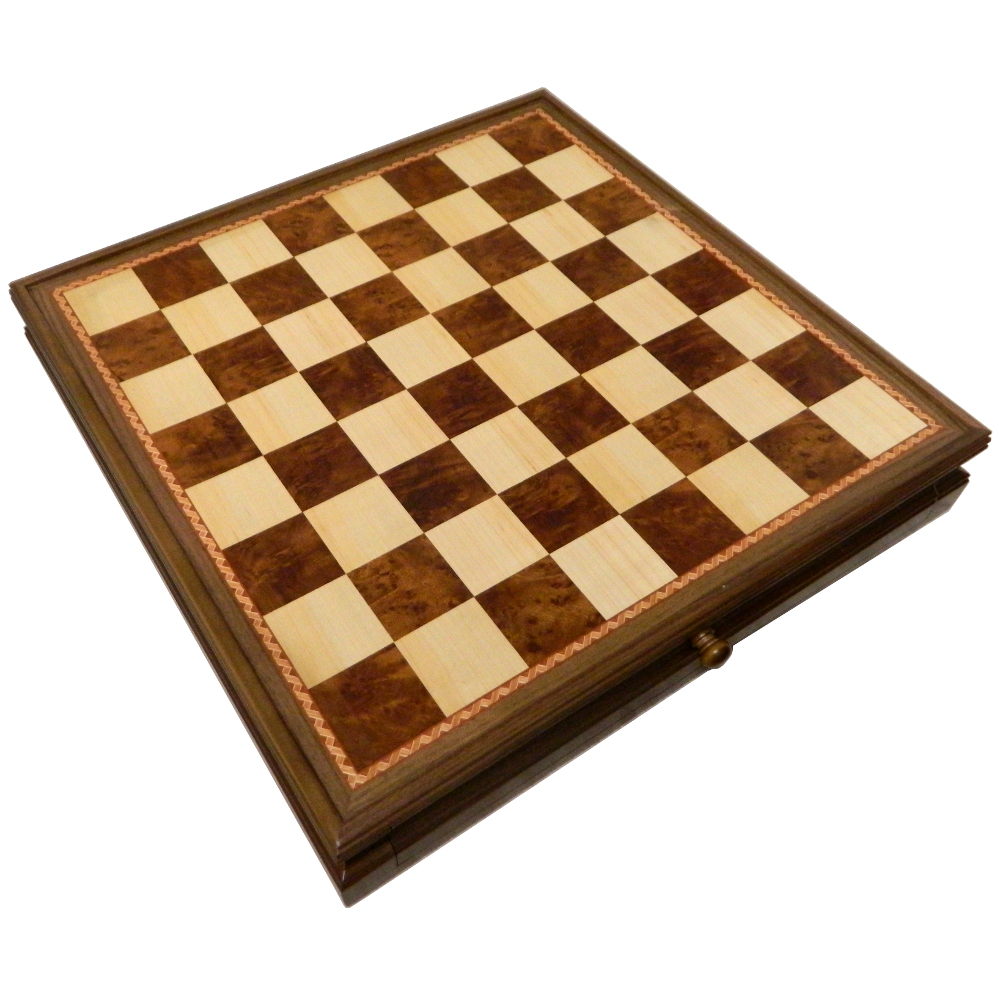 18" Wood Inlaid Chess Board with Dividers