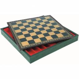 14" Gold & Green Italian Leatherette Storage Chess Board, 1 3/8" squares