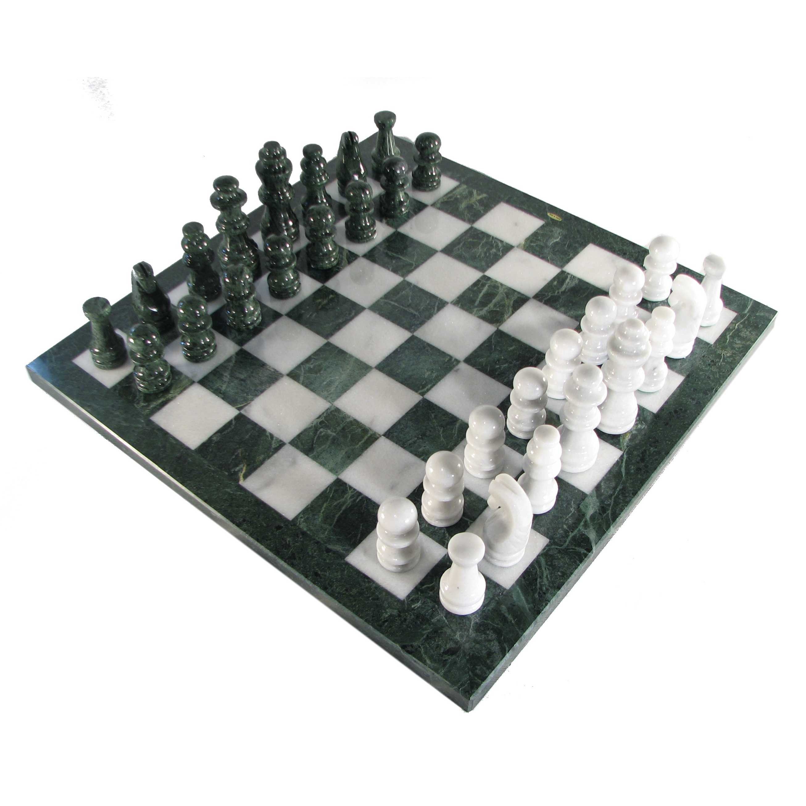 16" Green & White Marble Chess Game 32 Pieces Set 3 3/8" King New 