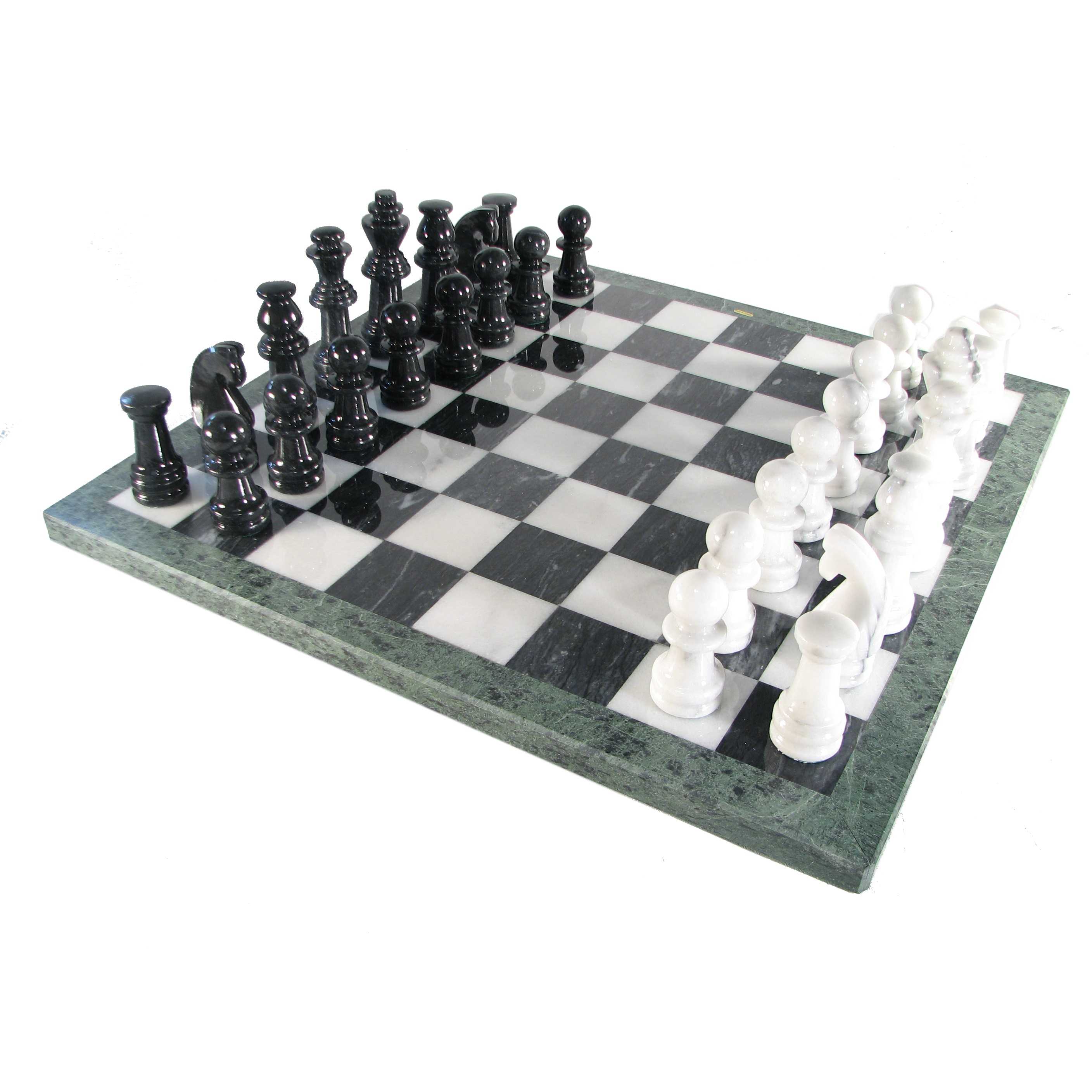 16 Black And White Marble Chess Set With Green Border Tap To Expand