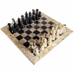16" Black and Coral European Style Marble Chess Set