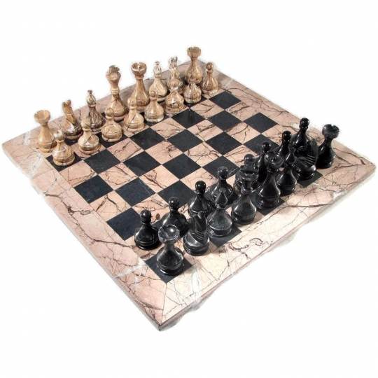Chess Set with Marble 16" Board & Black and White Pieces 3 3/8" kings NEW 