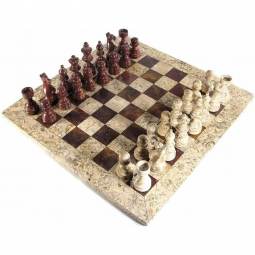 16" Red and Coral European Style Marble Chess Set