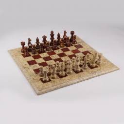 20" Deluxe Red & Coral European Style Marble Chess Set
