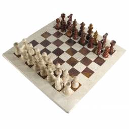 16" Red and Botocino European Style Marble Chess Set