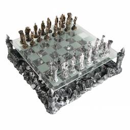 15" Pewter and Glass Medieval Knights Chess Set