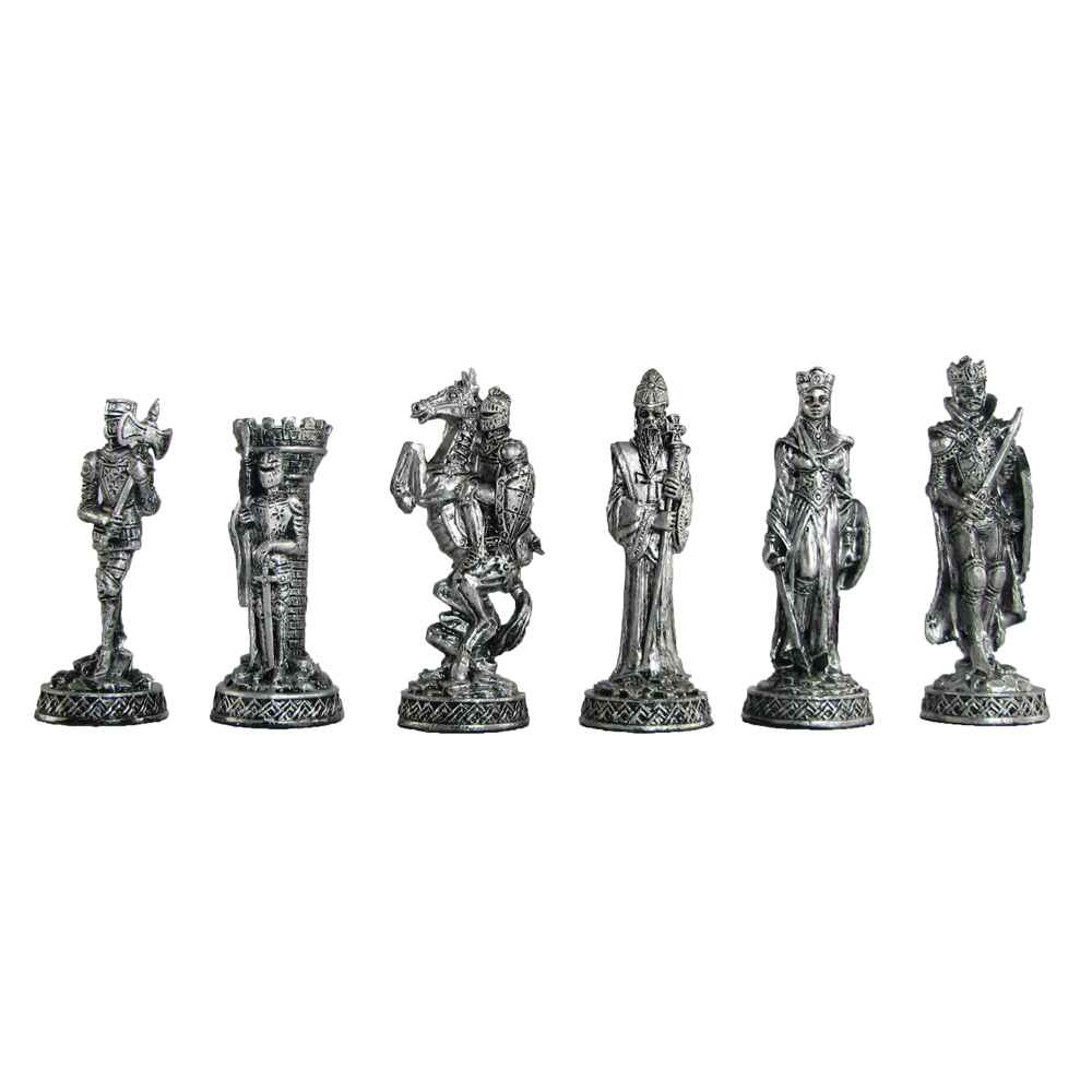 New Medieval Knight Chess Set Pewter Pieces 